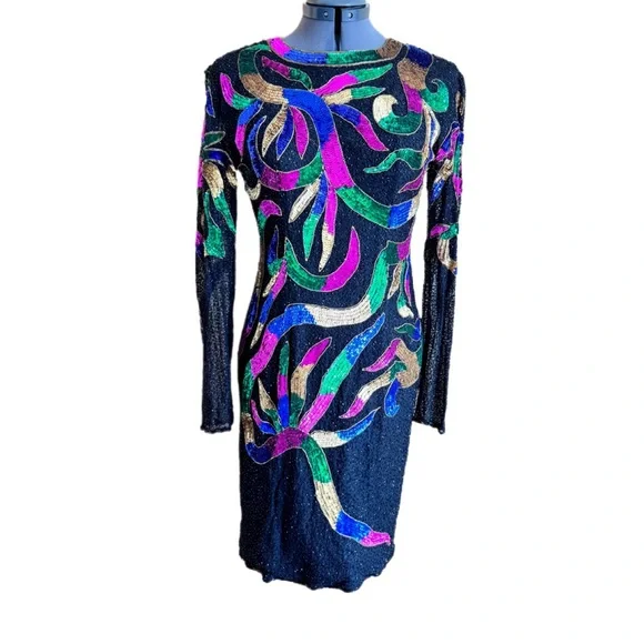 Vintage Colorful Sequin Dress - Picture 1 of 10